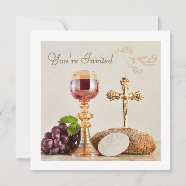 Convites First Holy Communion | Elegant Eucharist Chalice  (Frente)