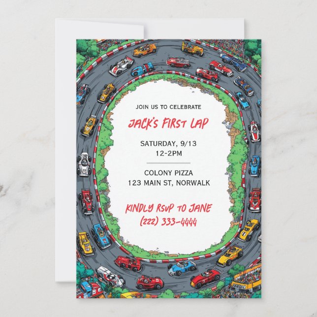 Convites First Lap Boy's First Birthday Invitation  (Frente)