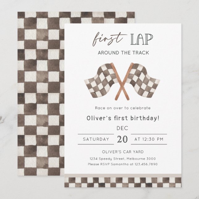 Convites First Lap Racing 1st Birthday Party  (Frente/Verso)