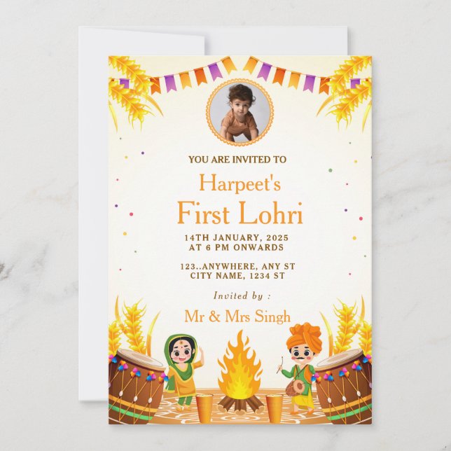 Convites First Lohri Celebration Card with Photo (Frente)