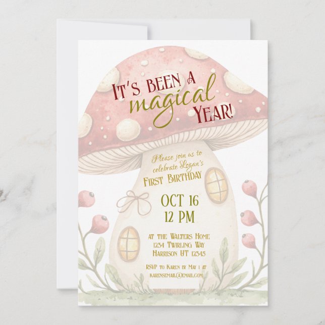 Convites First Magical Mushroom Birthday Invitation (Frente)