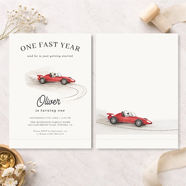 Convites First Race Car 1st Year Birthday (Criador carregado)