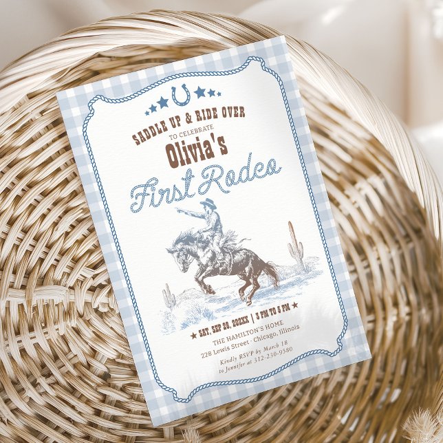 Convites First Rodeo 1st Birthday Blue Western (Criador carregado)