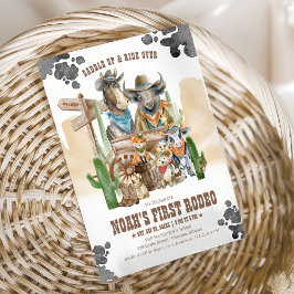 Convites First Rodeo 1st Birthday Cute Animals Wild West