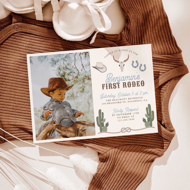 Convites First Rodeo 1st Birthday Invitation with Photo (Criador carregado)