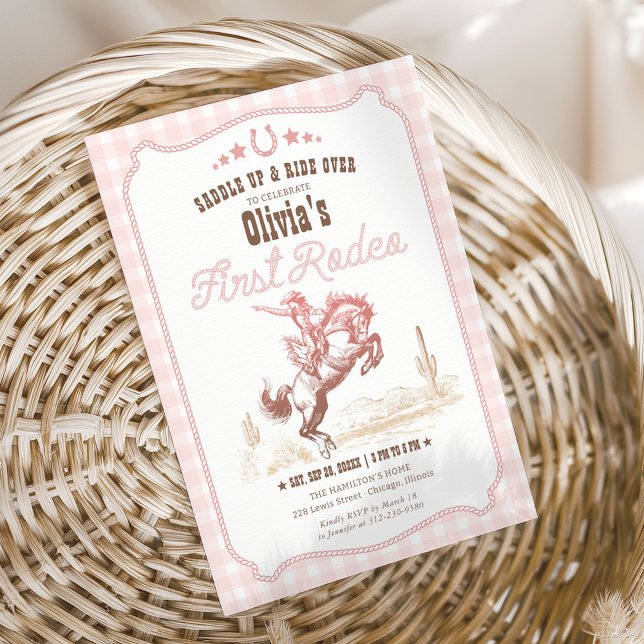 Convites First Rodeo 1st Birthday Pink Western (Criador carregado)