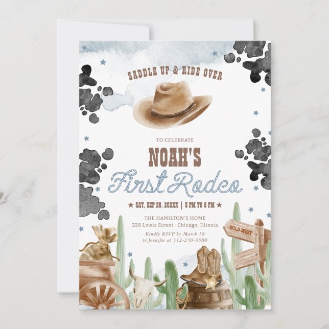 Convites First Rodeo 1st Birthday Rustic Wild West (Frente)