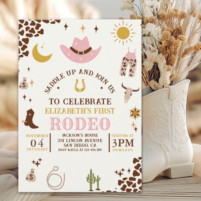 Convites First Rodeo Birthday Girl, Fun Cowgirl Birthday  (Criador carregado)