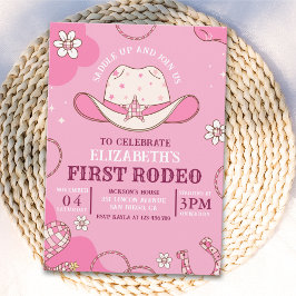 Convites First Rodeo Birthday Girl Pink and white