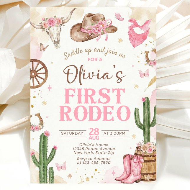 Convites First Rodeo Birthday Invitation Girl (Criador carregado)