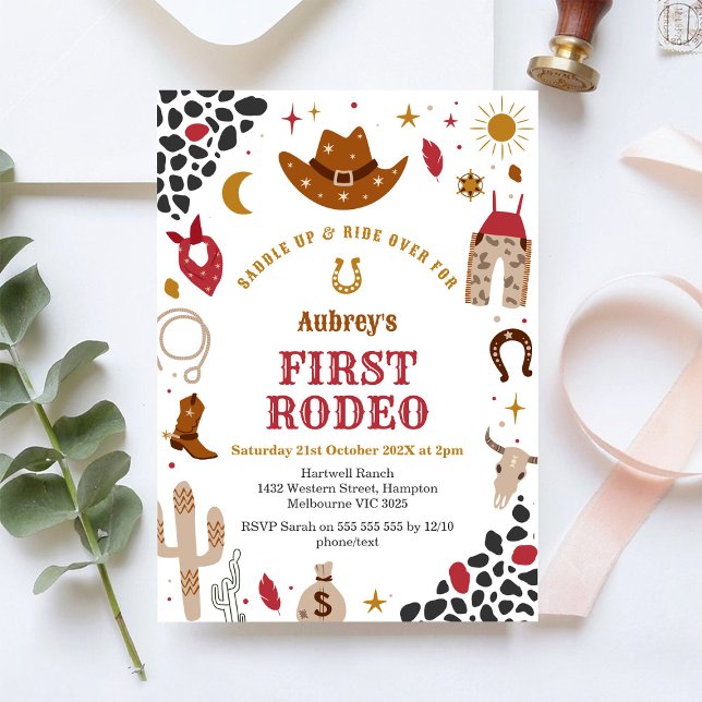 Convites First Rodeo Cowbow Western 1st Birthday Invitation (Criador carregado)