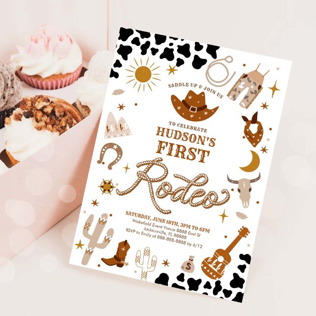 Convites First Rodeo Cowboy Birthday Invitation (Criador carregado)