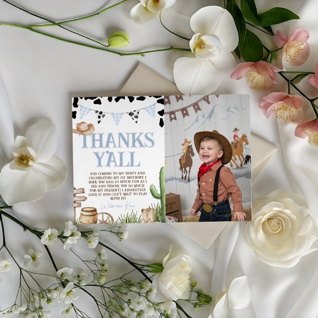 Convites First Rodeo Cowboy Thank You Card Photo (Criador carregado)