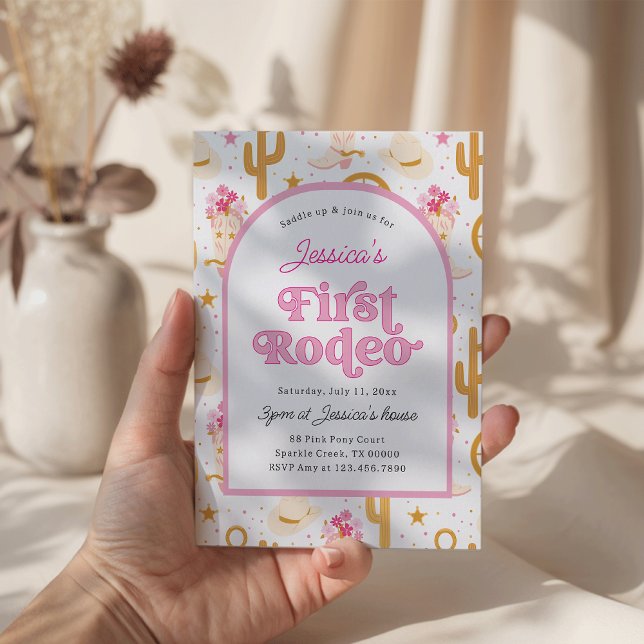 Convites First Rodeo Cowgirl Pink 1st Birthday Party (Criador carregado)