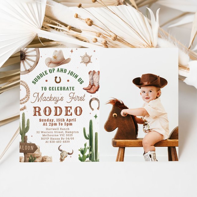 Convites First Rodeo Western Cowboy 1st Birthday Invitation (Criador carregado)
