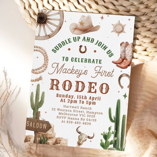 Convites First Rodeo Western Cowboy 1st Birthday Invitation (Criador carregado)