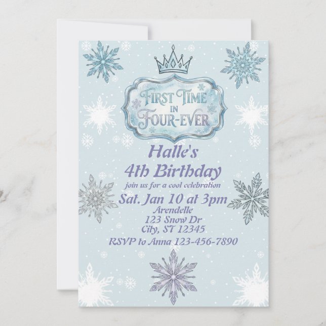 Convites First Time Four-Ever Snowflake Birthday Invitation (Frente)