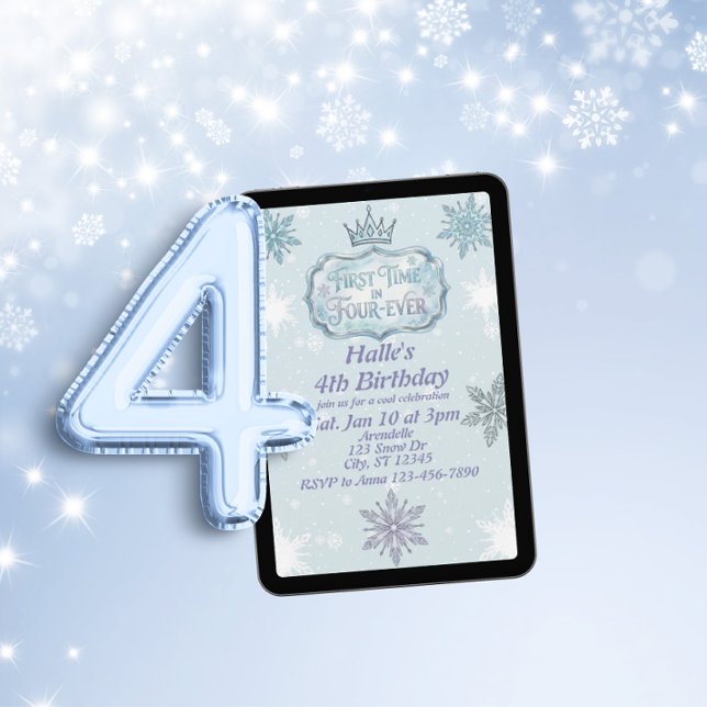 Convites First Time Four-Ever Snowflake Birthday Invitation (Criador carregado)