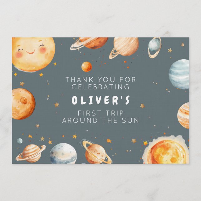 Convites First Trip Around the Sun Birthday Thank You Card (Frente)