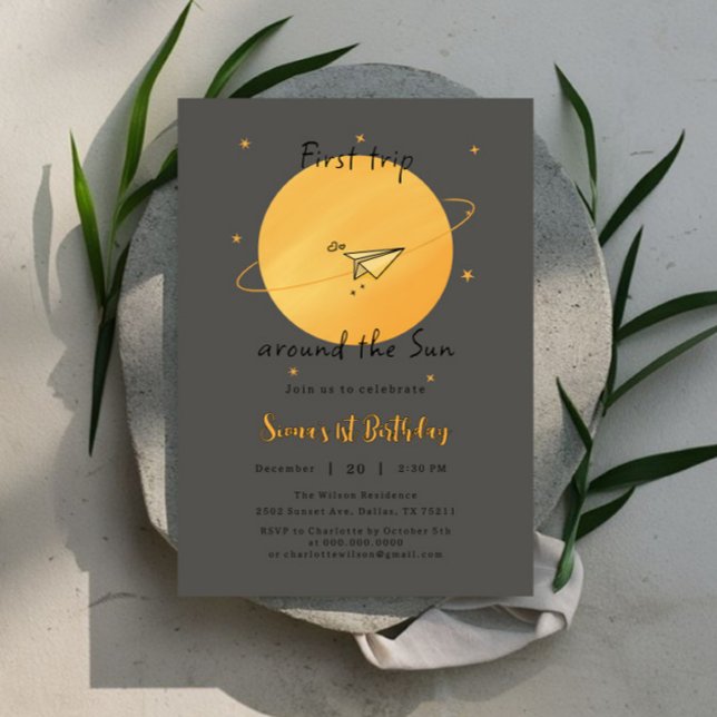 Convites First Trip Around The Sun Paper Airplane Birthday (Criador carregado)