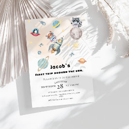 Convites First Trip Around the Sun space Animals Birthday 