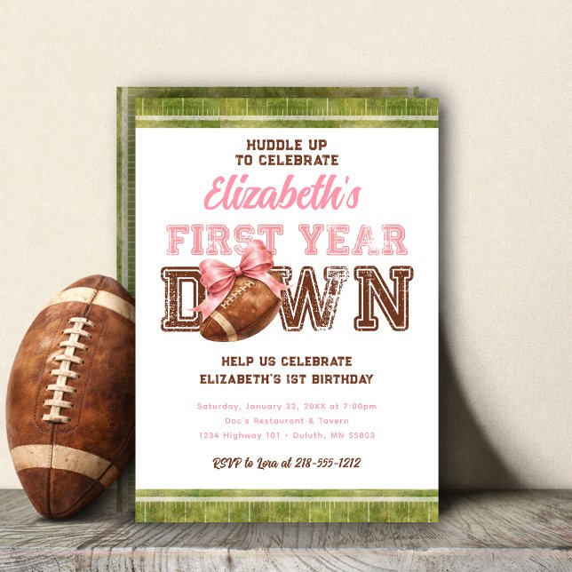 Convites First Year Down Football Girly 1st Birthday (First Year Down Football Girly 1st Birthday Invitation)