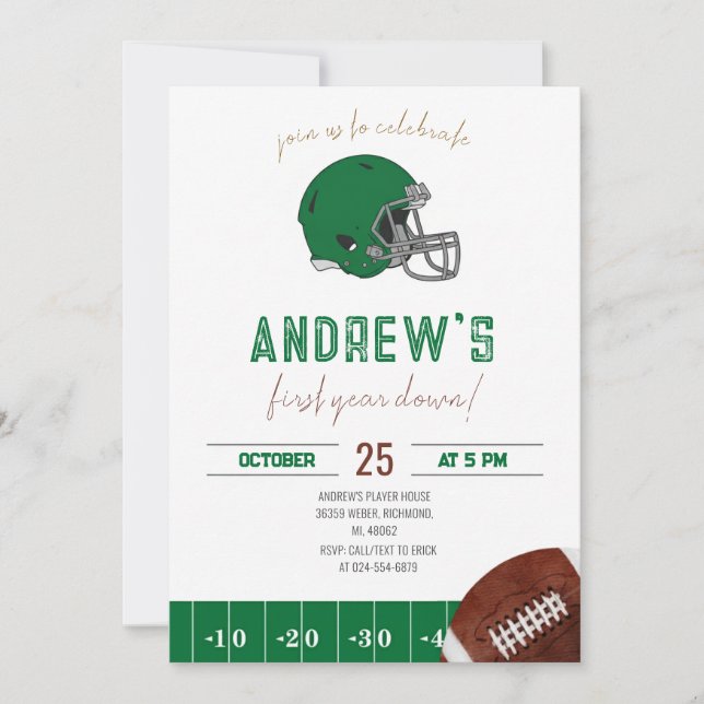 Convites First Year Down Football Invitation (Frente)
