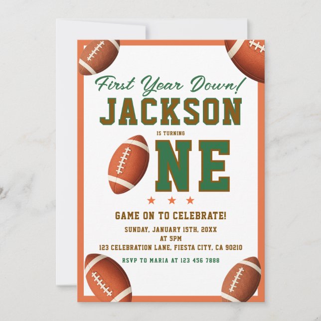 Convites First Year Down Football Party Invite (Frente)
