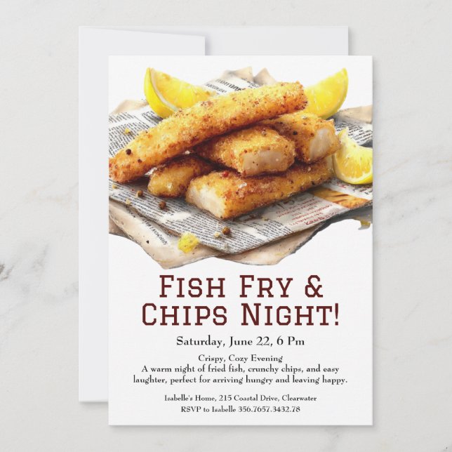 Convites Fish Fry & Chips – Casual Seafood Party Invitation (Frente)
