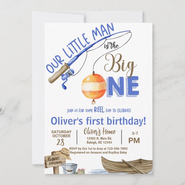 Convites Fisherman / fishing boy 1st birthday invitation. (Frente)