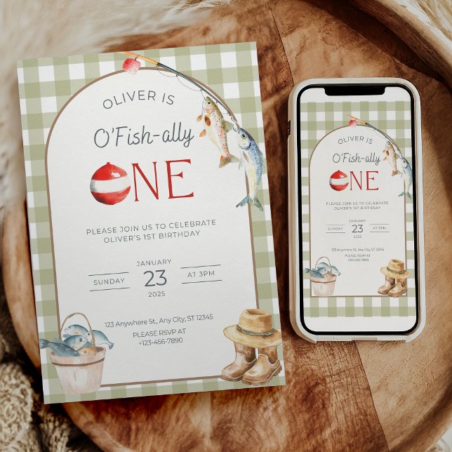 Convites Fishing 1st Birthday Invitation O Fishally One  (Criador carregado)