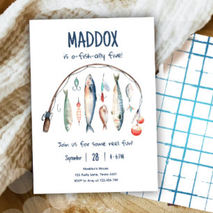 Convites Fishing O-Fish-Ally O Grande Azul Menino Aniversár