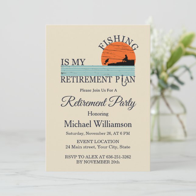 Convites Fishing Retirement Party Invitation (Em pé/Frente)