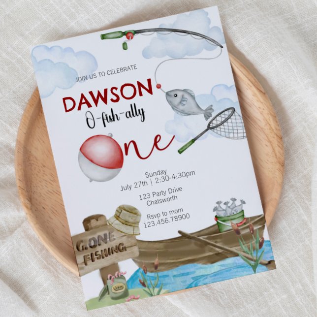 Convites fishing-themed, Fishing Birthday, One, first birth (Criador carregado)