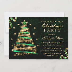 Convites Fita Árvore de Natal Brilhante Verde e Dourado Fes