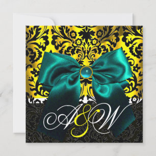Convites FITA AZUL Dourado Amarelo  Preto  MONOGRAMA DAMASC