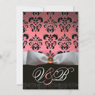 CONVITES FITA BRANCA ROSA  DAMASCO PRETO MONOGRAMA