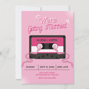 Convites Fita cassete de música rosa casamento