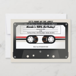Convites Fita Cassete Retro Bege Cinza Aniversário Anos 90