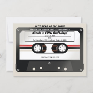 Convites Fita Cassete Retro Bege Cinza Aniversário Anos 90