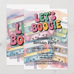 Convites Fita Cassete Retrô Vamos Boogie Aniversário de Adu