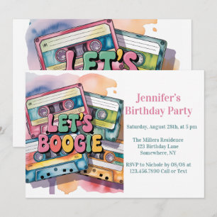 Convites Fita Cassete Retrô Vamos Boogie Aniversário de Adu