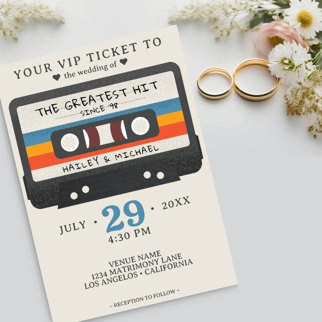Convites Fita Cassete Retroativa O Casamento De Maior Acert (Retro Cassette Tape The Greatest Hit Wedding Invitation)