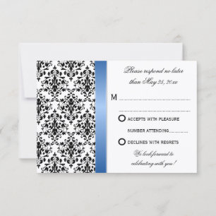 Convites Fita Damask Casamento Azul Real Impressa RSVP