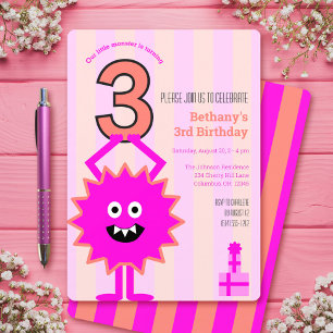 Convites Fita de Aniversário de Menina Pequena Monstro Rosa