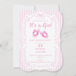 Convites Fita de arco é rosa Calçado de bebê de menina