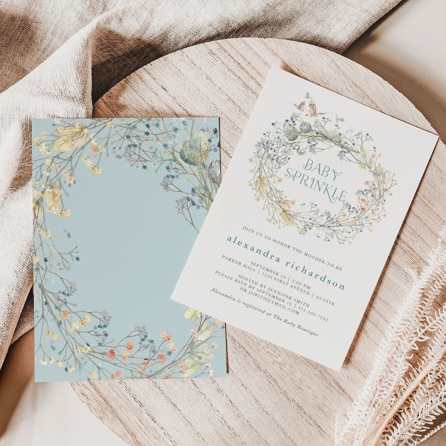 Convites Fita de Flores Selvagem com Borboleta | Praspersor (A sweet baby shower invitation full of wildflowers and butterflies)