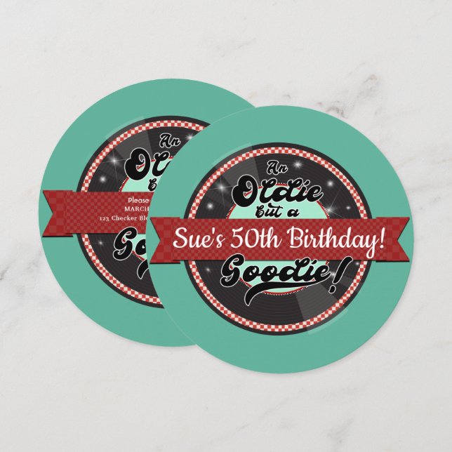 Convites Fita de Registro Retro Aniversário de 50 anos Fift (Frente/Verso)