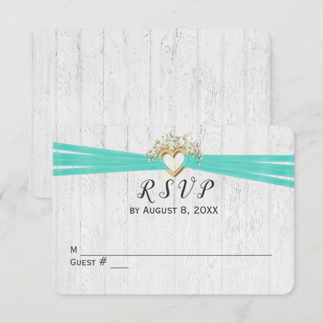 Convites Fita de RSVP de Casamento Coração (Frente/Verso)