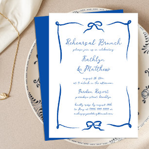 Convites Fita desenhada à mão Friso azul francês Brunch